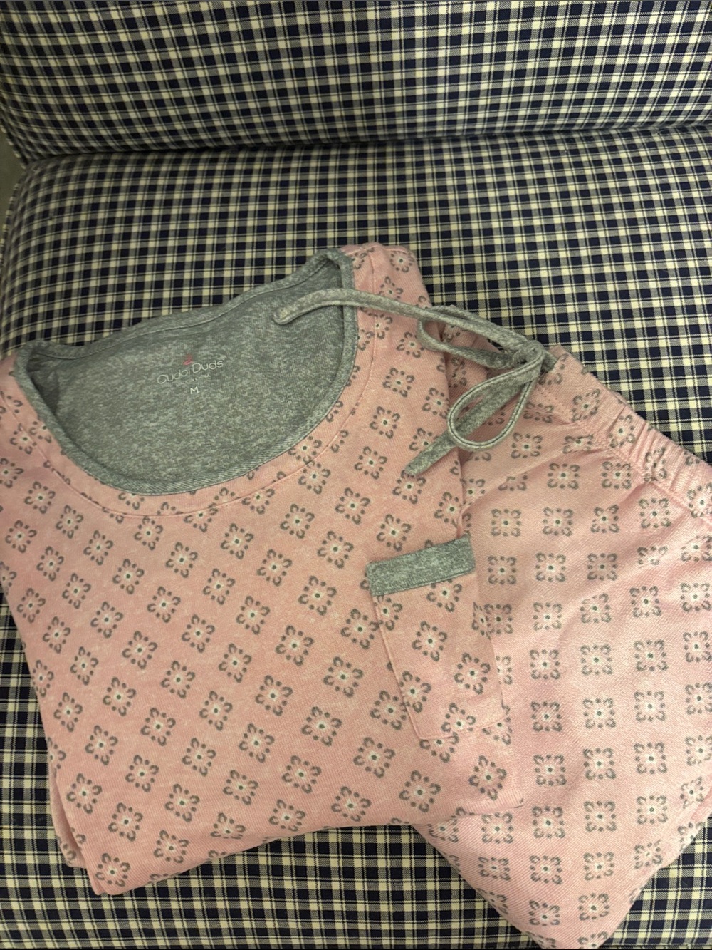 Cuddl Duds Pink Printed Pajama Set with Gray Trim